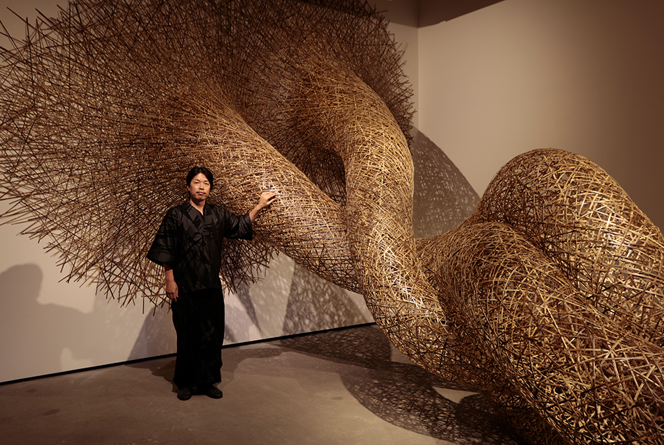 Tanabe Chikuunsai IV creates a site-specific installation within TAI Moderns walls