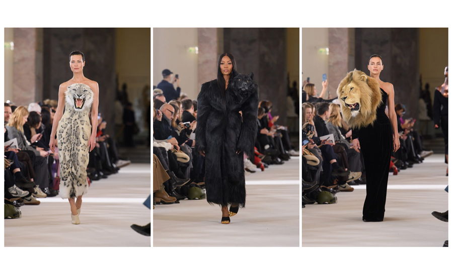 Wild animal heads decorate gowns at Schiaparelli couture show
